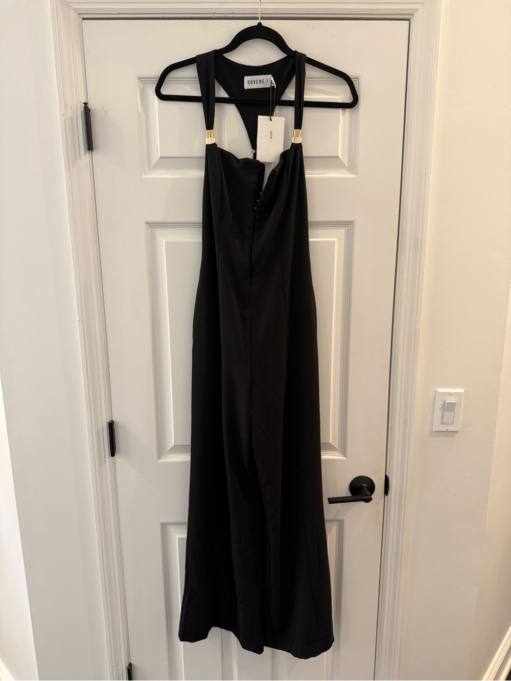 NWT SOVERE Adorne Black Sleevless Wide Leg Jumpsuit Size XS